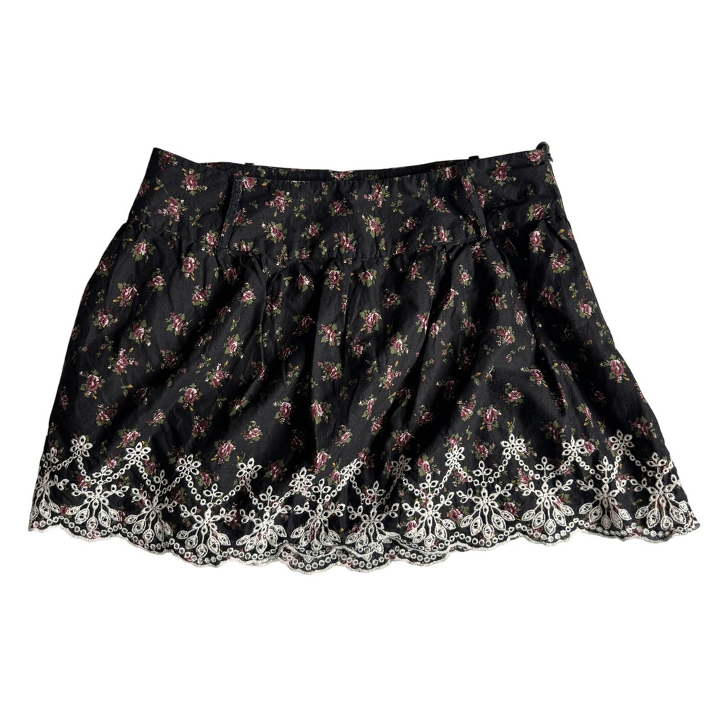 Vintage Wetseal Y2K Floral Mini Skirt Black Eyelet Lace Trim Cottagecore XL